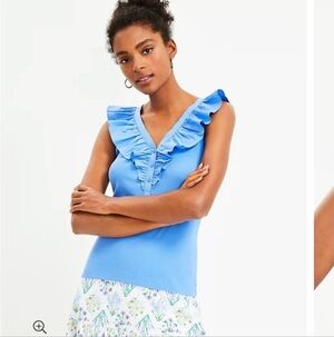 Loft Blue Ruffled Tank Top Size Large